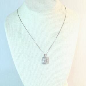 BR KRN Necklace Silver Tone Rectangular Pendant And Thin Herringbone Chain
